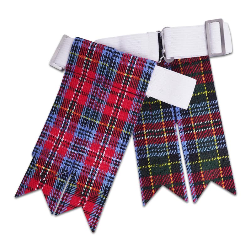 Kilt Flashes for Men with Heavy Buckle Adjusters, Plain & Tartan Kilt Sock Flashes. - color: Mcpherson