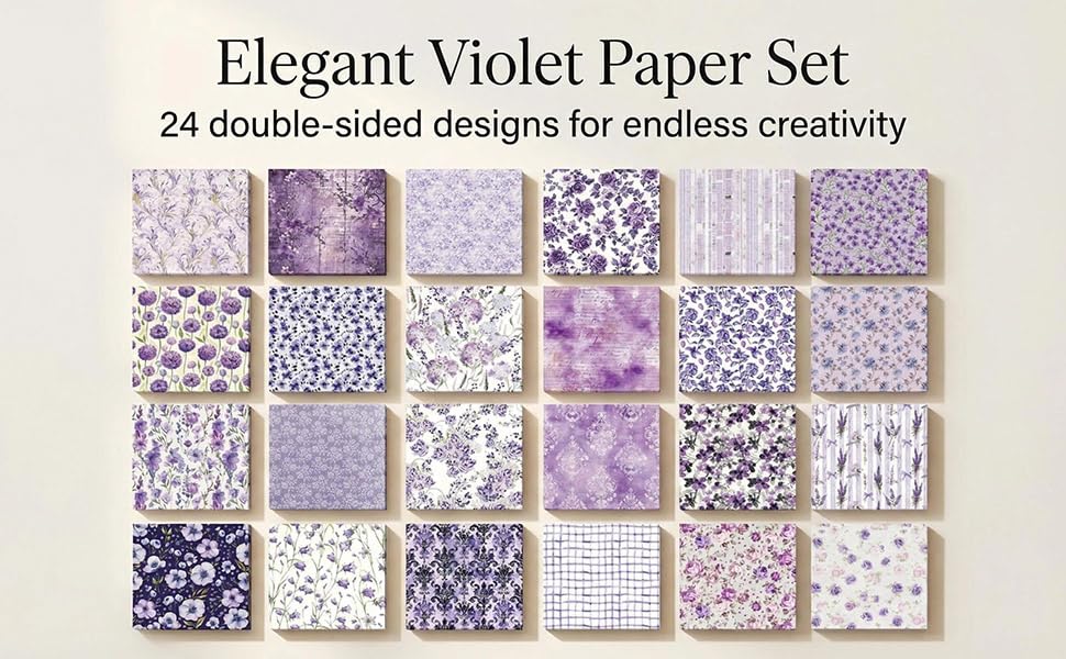 Purple Scrapbook Paper Vintage Flower Pattern Papers Pad 12×12,24 Sheets Double-Sided Spring Purple Floral Scrapbooking CardStock Paper Pad for Holiday Cardmaking DIY Junk Journal Papers. - color: WW213