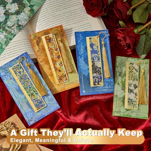 4 PCS Book Marks for Reading Women, Metal Van Gogh Bookmark - style: Oil-Painting Ruler