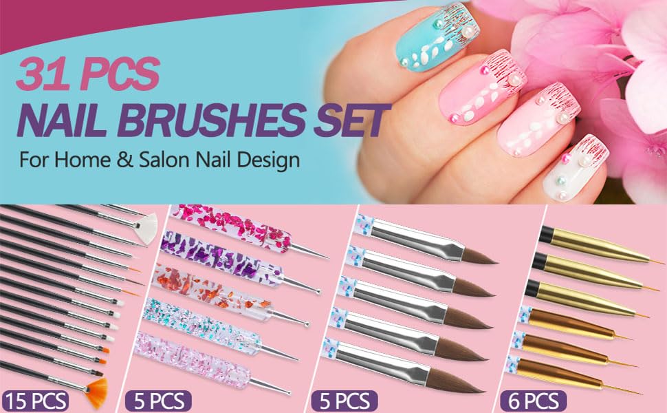 Artdone 35pcs Nail Art Pens brushes,Nail Art Tool Set,Nail Dotting Tools,Nail Dust Brush,Striping Nail Art Brushes for Long Lines,Nail Drawing Pen For Nail Design - color: 35pcs