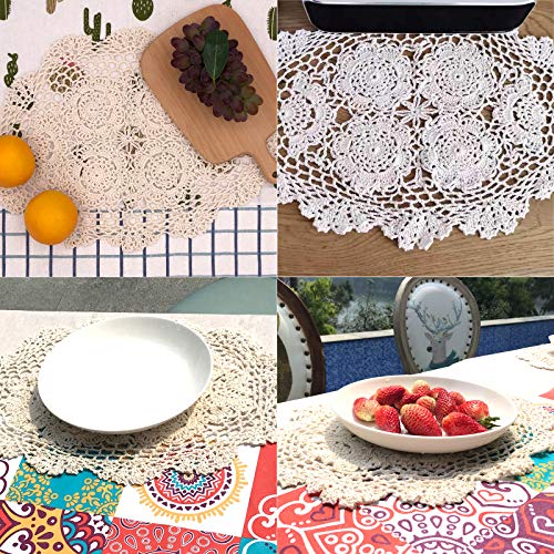 Phantomon Lace Doilies Handmade Crochet Placemats Cotton Doilies Cloth Lace, Pack of 4, Oval Shape, 12 x 17 inch (Beige) - color: Beige