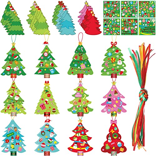 Funrous 24 Pcs DIY Christmas Tree Paper Craft Kit Hanging Ornaments DIY Christmas Crafts Card Making Kit for Kids Holiday Favor Decorative Sticker Xmas Party Supplies