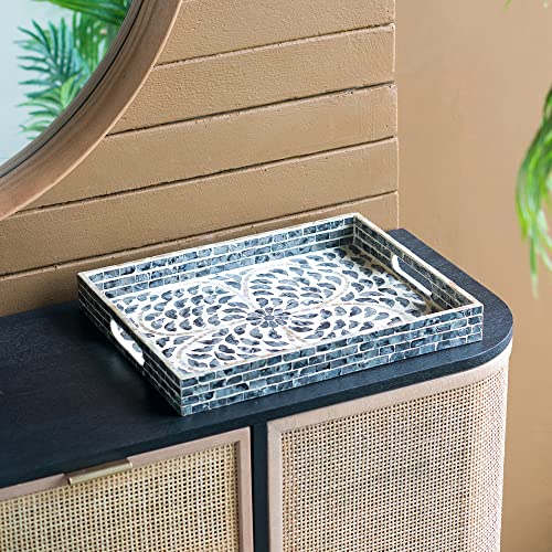 A&B Home Mother of Pearl Tray - Black Serving Tray with Handles, Coffee Table Ottoman Tray for Living Room, Contemporary Style Perfume Tray, Breakfast Tray for Sofa Bed, 15" x 12" x 2" - size: 15" x 11.8" x 1.8"