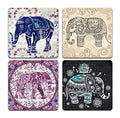 Hand Drawn Elephant Square Coaster Set - Made of Recycled Rubber - Set of 4 - color: Hand Drawn Elephant