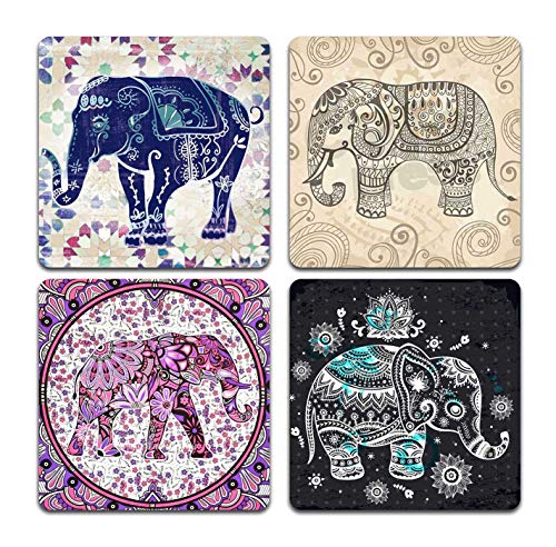 Hand Drawn Elephant Square Coaster Set - Made of Recycled Rubber - Set of 4 - color: Hand Drawn Elephant