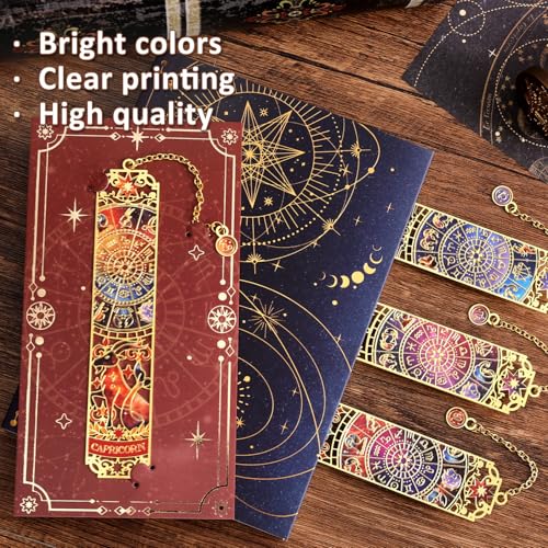 12 PCS Zodiac Theme Metal Bookmark for Women, Gold Hollow Astrology Bookmarks Set Funny Book Mark for Girls, Teenage, Student, Readers, Men, Horoscope Themed Gifts for Book Lovers, Birthday Present - style: 12Pcs Zodiac
