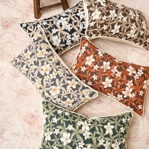 Aeckself Neutral Floral Pillow Cover 12 x 20 Inch, Vintage Chenille Rectangle Throw Pillow Cover Soft Home Decorative Farmhouse Accent Couch Pillow Cover for Living Room Bedroom, Black - color: Black, size: 20" x 12" (Pack of 1)