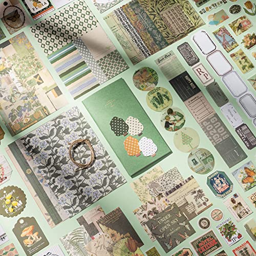 YagCu Aesthetic Scrapbook Kit, Junk Journal Scrapbooking Supplies, Vintage Journaling Set Bullet Journals Material, Large Collection for Women Adults Beginners, Arts Craft Ephemera - color: Green