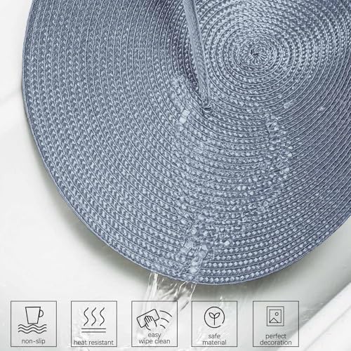 AHHFSMEI Round Placemats Set of 4 Heat Resistant Washable Non-Slip Woven Braided Table Mats for Dining Table Kitchen & Home Decor (Light Blue,4) - color: Light Blue, size: Set of 4