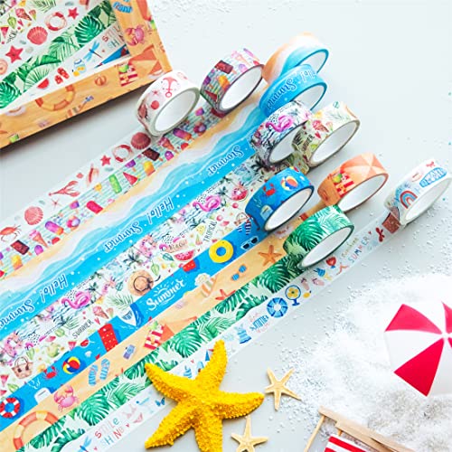 YUBBAEX 10 Rolls Four Seasons Washi Tape Set Beach Ice Cream Masking Decorative Tapes (Summer) - color: Summer