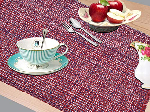 Urban Villa Two Tone Placemat Cotton Tablemat 14x20 (Set of 6) Red/Blu/Wht - color: Red/Blue/White, size: 14" x 20"
