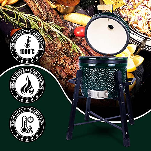 London Sunshine 15" Ceramic Kamado Charcoal BBQ Grill and Smoker, Green - color: Green