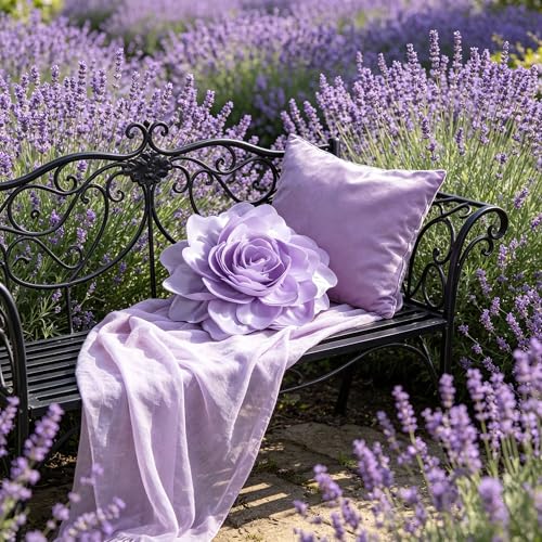 JWH 3D Flower Throw Pillow Covers Aesthetic Decorative Stereo Floral Accent Pillow Cases Round Cushion Rose Pillowcase for Bedroom Bed Couch Chair Car 12 Inch Light Purple - color: Purple, size: 12" x 12" (Pack of 1)