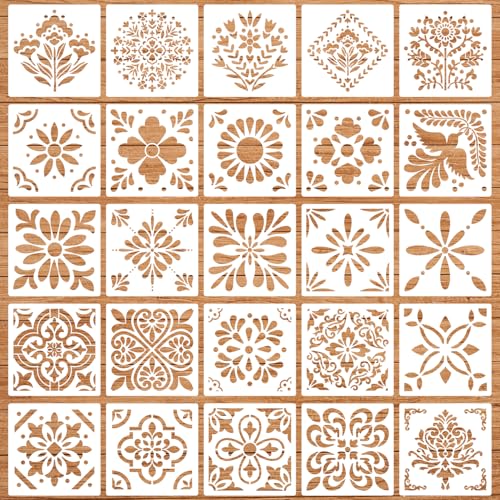Talavera Stencil Mexican Stencils for Painting 4"x4" - style: Tile 25P/4IN