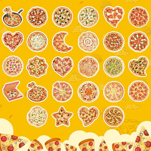 56 Pcs Pizza Water Bottle Stickers, Cartoon Pizza Vinyl Decals, Waterproof Adorable Food Stickers for Water Bottle Laptop Scrapbook Luggage Phone Decor Party Favors Birthday Gifts - color: Pizza