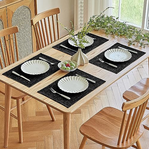 Softalker Faux Linen Cloth Placemats Set of 4-12 x 18 Inch, Black - color: Black, size: 4pc