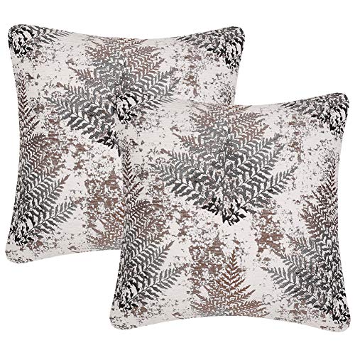 Yeiotsy Pack of 2 Nordic Style Decorative Throw Pillow Covers for Sofa Bed Card Chair Geometric Cushion Cases Jacquard Chenille (Coffee Fern, 18 X 18 Inches) - color: Coffee Fern