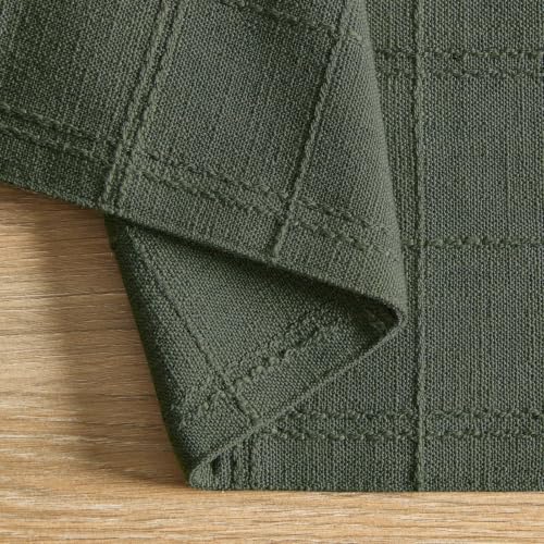 ZeeMart Linen Checked Farmhouse Placemats Set of 4, Army Green 13x19in - color: Army Green, size: Set of 4