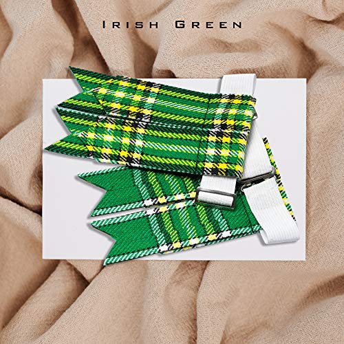 Kilt Flashes for Men with Heavy Buckle Adjusters, Plain & Tartan Kilt Sock Flashes. - color: Irish Green 007flbu