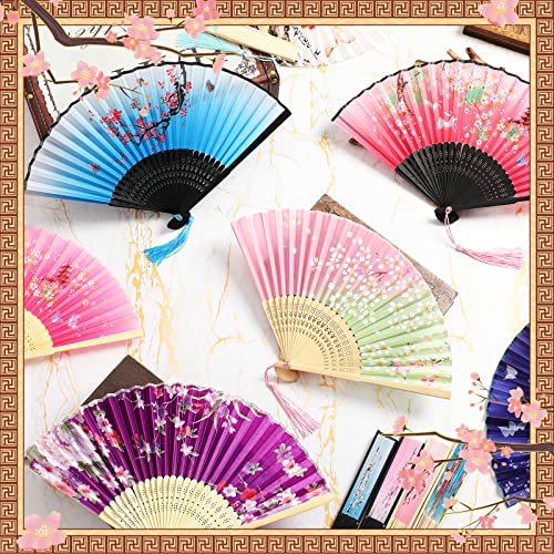 Roowest 48 Pcs Folding Hand Fans Foldable Chinese Japanese Fans for Women