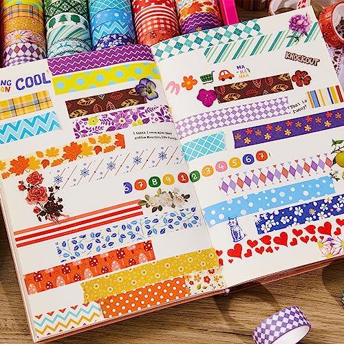 emmoolife 50 Rolls Washi Tape Set, 15mm Wide Rainbow Colored Tape Aesthetic Design Masking Decorative Tape for Scrapbooking Supplies, Bullet Journaling, Junk Journal, Wrapping Planners, DIY Arts Craft - style: Multicolor Style