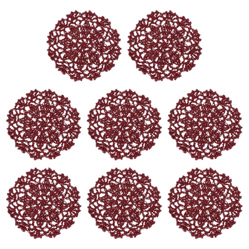 uxcell Fabric Coasters, 8pcs 4" - Cotton Woven Crochet Doilies, Lace Embroidery Cup Mat with Floral Pattern for Wedding Party Decoration (Claret) - color: Claret