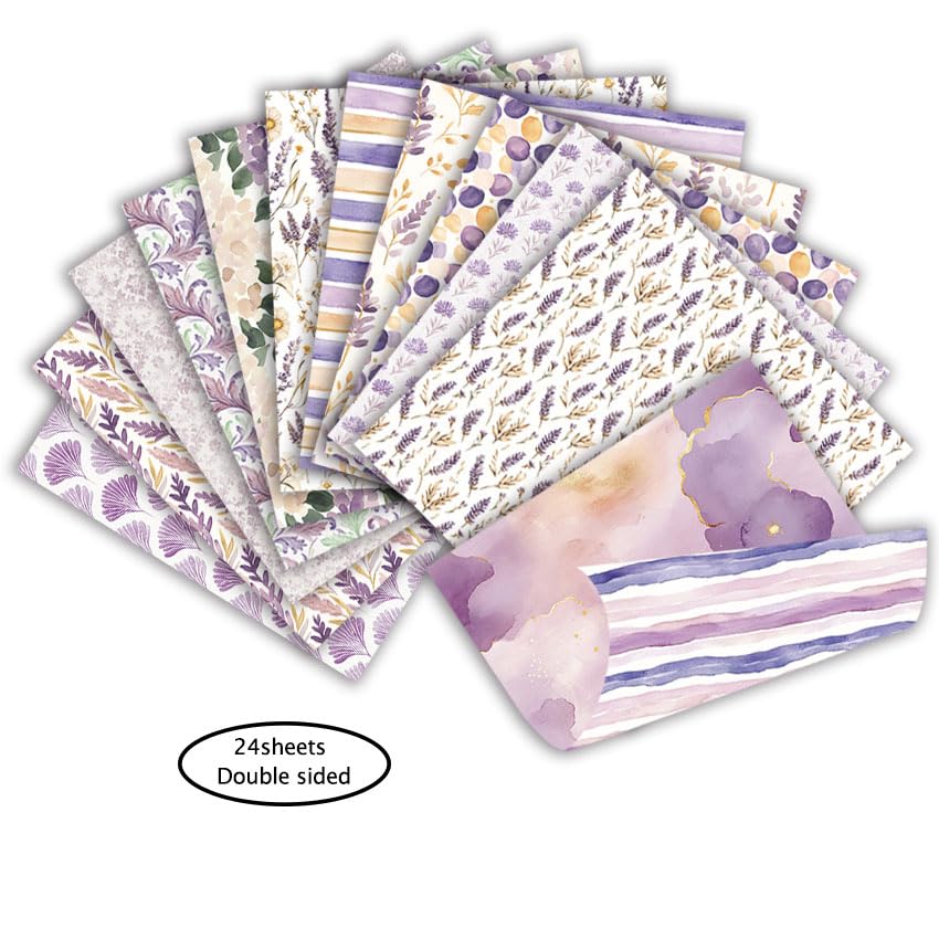 Scrapbook Paper & Scrapbooking Supplies, Lavender 6x6 Double-Sided Patterned Cardstock Pad, Elegant Craft Sheets for Junk Journaling, Card Making & Scrap Book, 24 Sheets - color: Lavender
