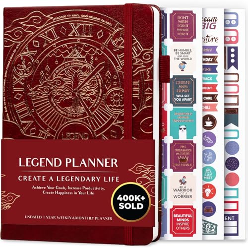 Legend Planner Undated, Weekly & Daily Goal Journal, A5 Wine Red - color: Wine Red Gold (Undated), size: A5 (5.5'' x 8.3'')