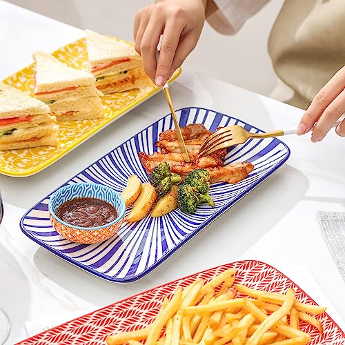 Selamica Ceramic Rectangular Serving Platters Set of 4, 12 Inch Serving Trays/Dishes for Party Entertaining, Rectangular Dinner Plates for Appetizer Salad Dessert Sushi, Assorted Colors - color: Assorted Colors, size: 12 Inch, Set of 4