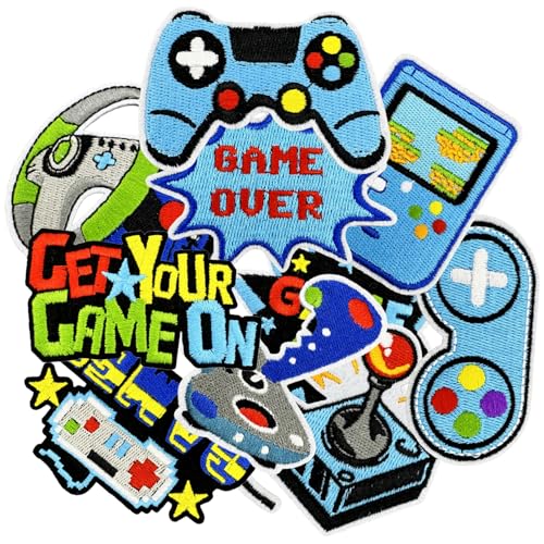 10 Pcs Video Game Iron On/Sew On Patches, Gaming Embroidered Applique for Boys, Clothes Backpacks Hats Pants Jackets Jeans Decoration, Party Favors, DIY Accessories - color: 10 Game
