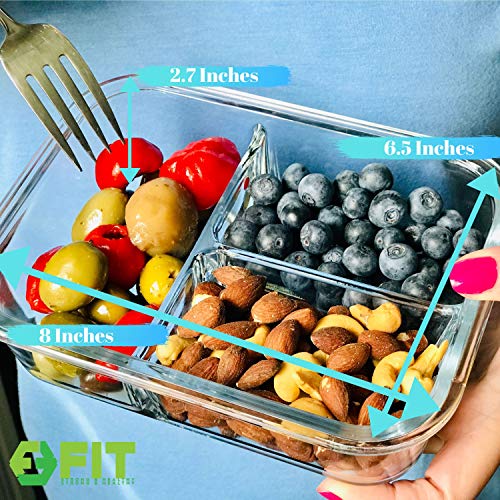 Glass Meal Prep Containers 3 Compartment, 3 Pack 32 oz Leakproof Lids Blue - color: Blue (3 compartment - 3 Pack, 32 oz)