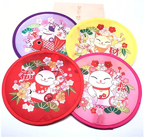 Round Japanese Style Folding Fans Hand Fan for Wedding Party and Personal Decoration, Set of 4, Random Color