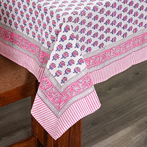 CPC Tablecloth 100% Cotton 72x190 Inch Indian Block Print Rectangle Table Cover, Pink Table Cloth for Weddings, Spring/Summer, Barbeque - Pink Sapphire - color: Pink Sapphire, size: 190" x 72" (Rectangular)