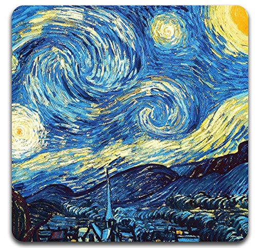 Van Gogh Style Watercolor Painting Square Coaster Set of 4 - color: Van Gogh Style Watercolor Painting