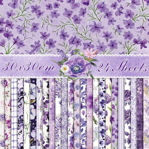 Purple Scrapbook Paper Vintage Flower Pattern Papers Pad 12×12,24 Sheets Double-Sided Spring Purple Floral Scrapbooking CardStock Paper Pad for Holiday Cardmaking DIY Junk Journal Papers. - color: WW213