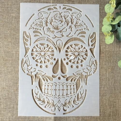 TIAMECH A4 Reusable Mandala Skull Stencil for Painting - style: Mandala Smile Skull