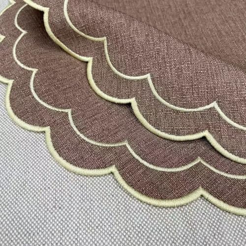 Linen Cotton Placemats Set of 4 Scalloped Flower Embroidery Place Mats 15'' Natural Linen Texture Fabric Machine Washable Table Mats for Restaurant Kitchen,Table Decor(Brown) - color: Brown