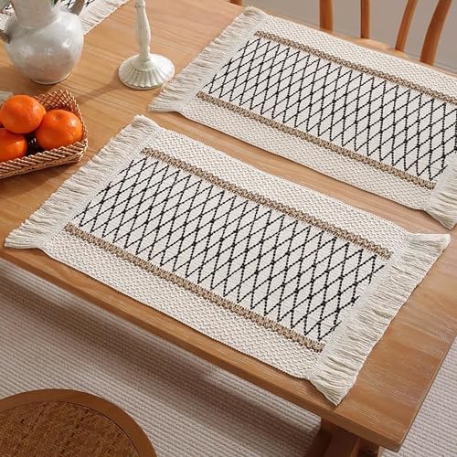 Ruvanti Placemats Set of 6, 17.11"x11" Polycotton Place Mats - Geo Panel - color: Diamond Panel - Geo Panel