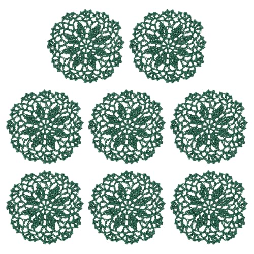 uxcell Fabric Coasters, 8pcs 4" - Cotton Woven Crochet Doilies, Lace Embroidery Cup Mat with Floral Pattern for Wedding Party Decoration (Dark Green) - color: Dark Green