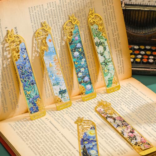 6 Pieces Metal Clip Bookmarks for Women, Golden Hollow Butterfly Bookmark Monet Oil Painting Theme Book Mark Birthday Funny Art Gifts for Book Lovers Writers Readers Children Teens Men - style: 6Pcs Clip