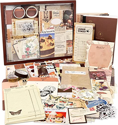 Draupnir Vintage Scrapbook Kit(346pcs), Bullet Junk Journal Kit with Journaling/Scrapbooking Supplies, Stationery, A6 Grid Notebook with Graph Ruled Pages, DIY Gift for Teen Girl Kid Women - Vintage - color: Vintage