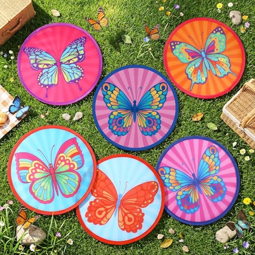 Gejoy 24 Pcs Colorful Butterfly Foldable Hand Fans Flying Disc 8 Style - color: Colorful Butterflies