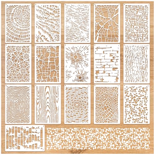 16 Pieces Stencils for Painting, Abstract Texture Mixed Media Art Supplies Crafts Reusable Layering Stencil Brick Pattern Templates for Drawing Card Making Canvas Furniture Paper (Texture) - style: texture