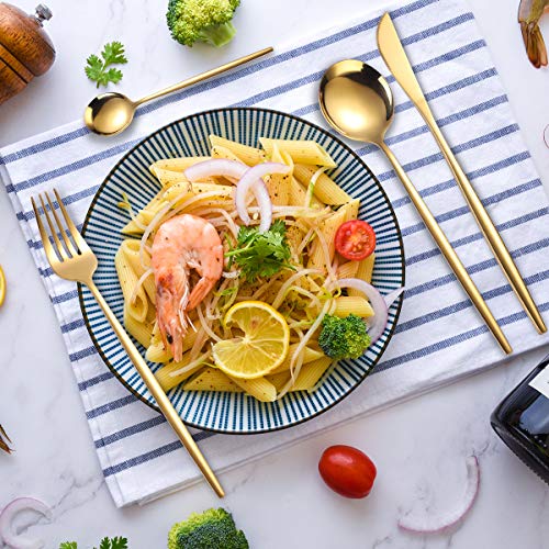 AARAINBOW 8 Pieces Stainless Steel Flatware Set Portable Reusable Cutlery Set Travel Utensils Set Including Chopsticks Knife Fork Spoon Straws Cleaning Brush Dishwasher Safe (Golden) - color: Golden