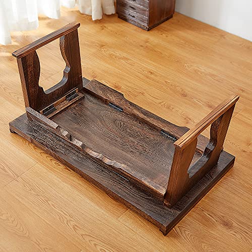 Foldable Wooden Laptop Desk, Breakfast in Bed Serving Tray, Japanese Floor Table for Tea & Coffee, Portable Antique Meditation Altar(26.8”x13.4”x11.4”) - size: 26.8”x13.4”x11.4”