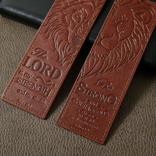 2 Pcs Wolf Lion Leather Bible Bookmark, Christian Bookmarks Gifts for Men Book Marks for Reading Men (Brown) - style: Brown
