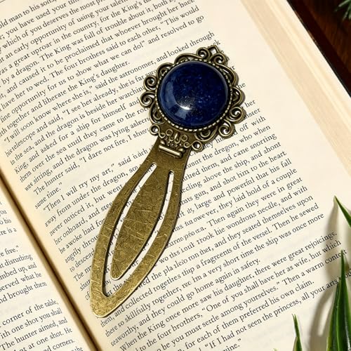 1Pcs Vintage Blue Jade Bookmark with Natural Crystal Stone - Fantasy Metal Blue Jade Bookmark for Reading Women, Men, Book Lovers, Girls and Teachers Bookmarks - color: Blue Jade