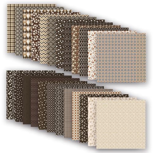 Gingham Scrapbook Paper 12x12 Coffee,24 Sheets Double-Sided Bohemian Floral Patterned CardStock Paper Pad Boho Tone Decorative Craft Papers for Holiday Cardmaking DIY Origami Papers. - color: PAD2121