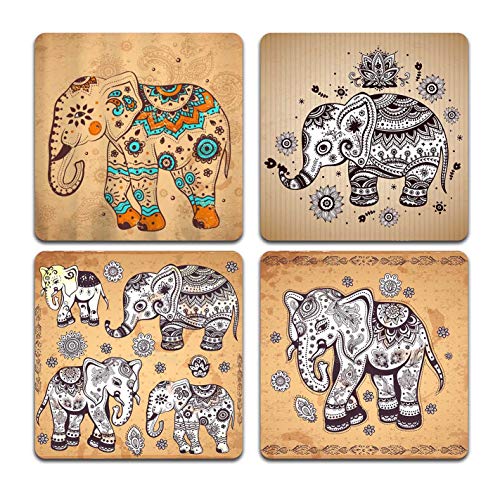 Personality Elephant Square Coaster Set - Made of Recycled Rubber-Set of 4 - color: Personality Elephant