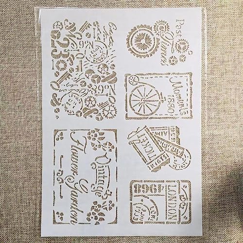 TIAMECH A4 Reusable Vintage Stamp Stencils for Painting - style: 4Pcs Vintage Ticket